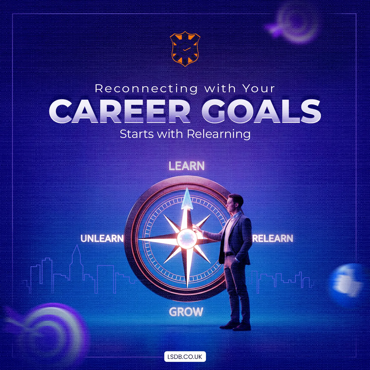 Reconnecting with your career goals through relearning – LSDB digital learning and professional growth illustration.