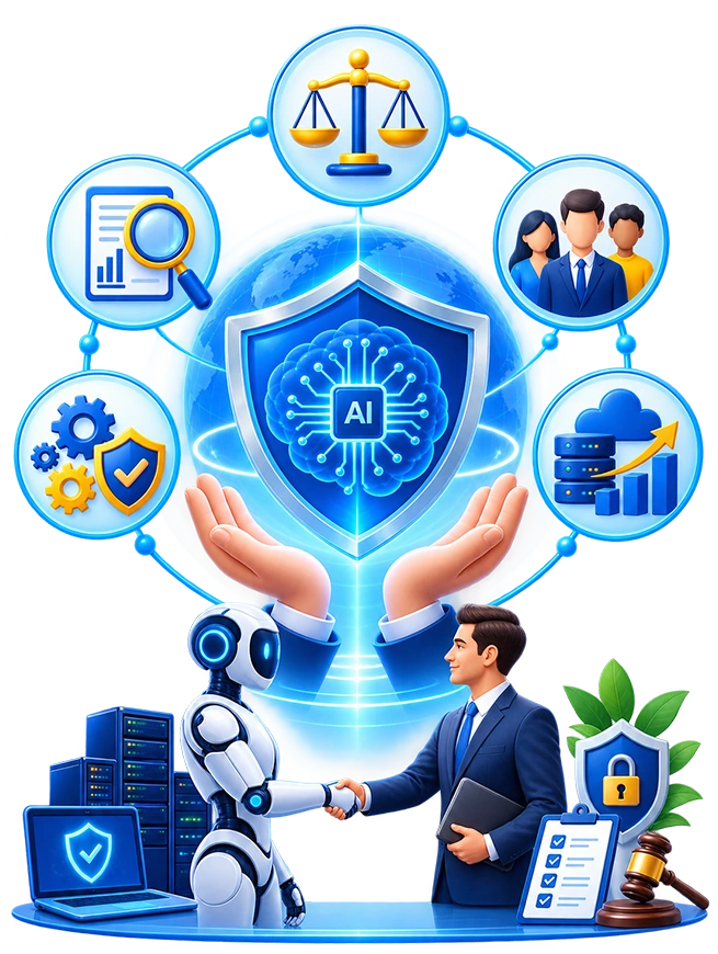 TRUST Framework AI ethics and governance framework illustration showing trust, security, and human collaboration