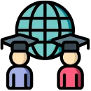 International academic collaboration and certification partnership vector icon