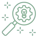 Magnifying glass icon representing discovery phase research and business analysis in a digital marketing strategy
