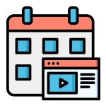 Calendar and online event vector icon representing webinars, virtual workshops, global summits, digital learning events, and professional development programs for students, businesses, universities, and educators by LSDB