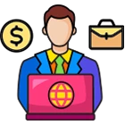 Vector icon of a digital business executive representing managed interns supporting data analysis, business operations, competitor research, process optimisation, and digital transformation for growing businesses