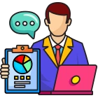 Vector icon of a digital marketing executive representing managed interns supporting lead generation, technical SEO, social media marketing, campaign management, and business growth for companies
