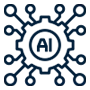 Vector icon representing artificial intelligence in digital marketing, including AI-driven automation, predictive analytics, machine learning, and future marketing technology